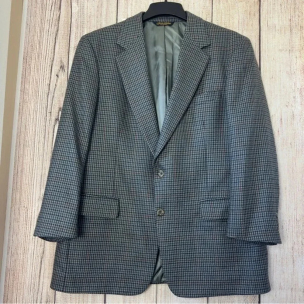 Brooks Brother mens Casual Blazer Wool Houndstooth Jacket Size 43R